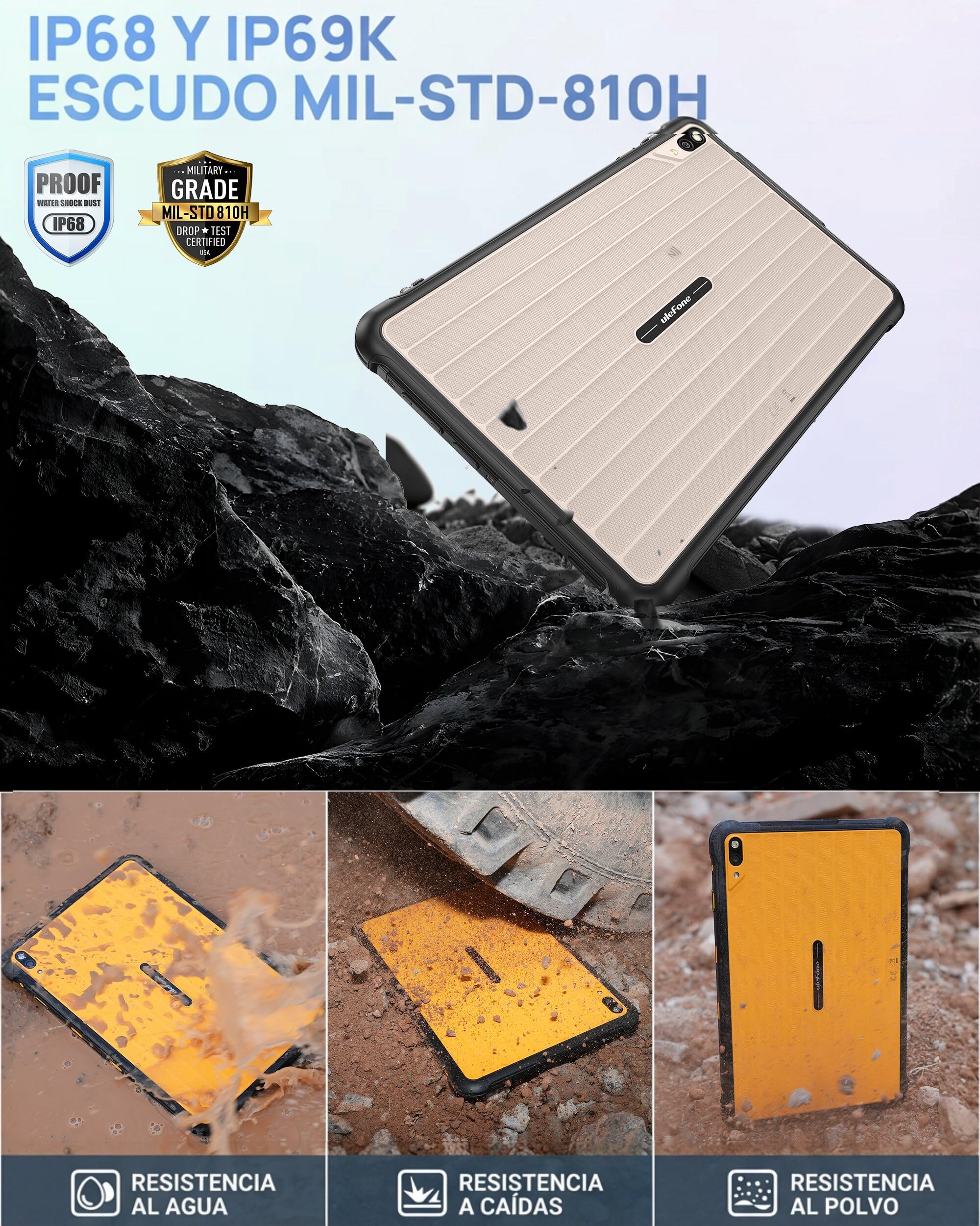 Ulefone Rugking Pad 2 Pro Tablet Rugerizada Android 16, eSIM 16GB RAM + 128GB ROM (TF2TB), 10200mAh Tablet Resistente 90Hz 10,1" 8+48MP, IP68/IP69K, Dual SIM/NFC/GPS/OTG, Amarillo — view 8