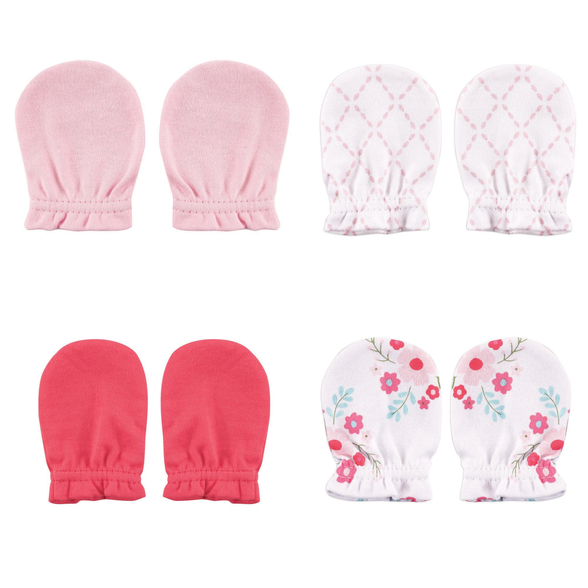 Luvable Friends Baby Scratch Mittens, Pink Floral 4 Pack, 0-6 Months