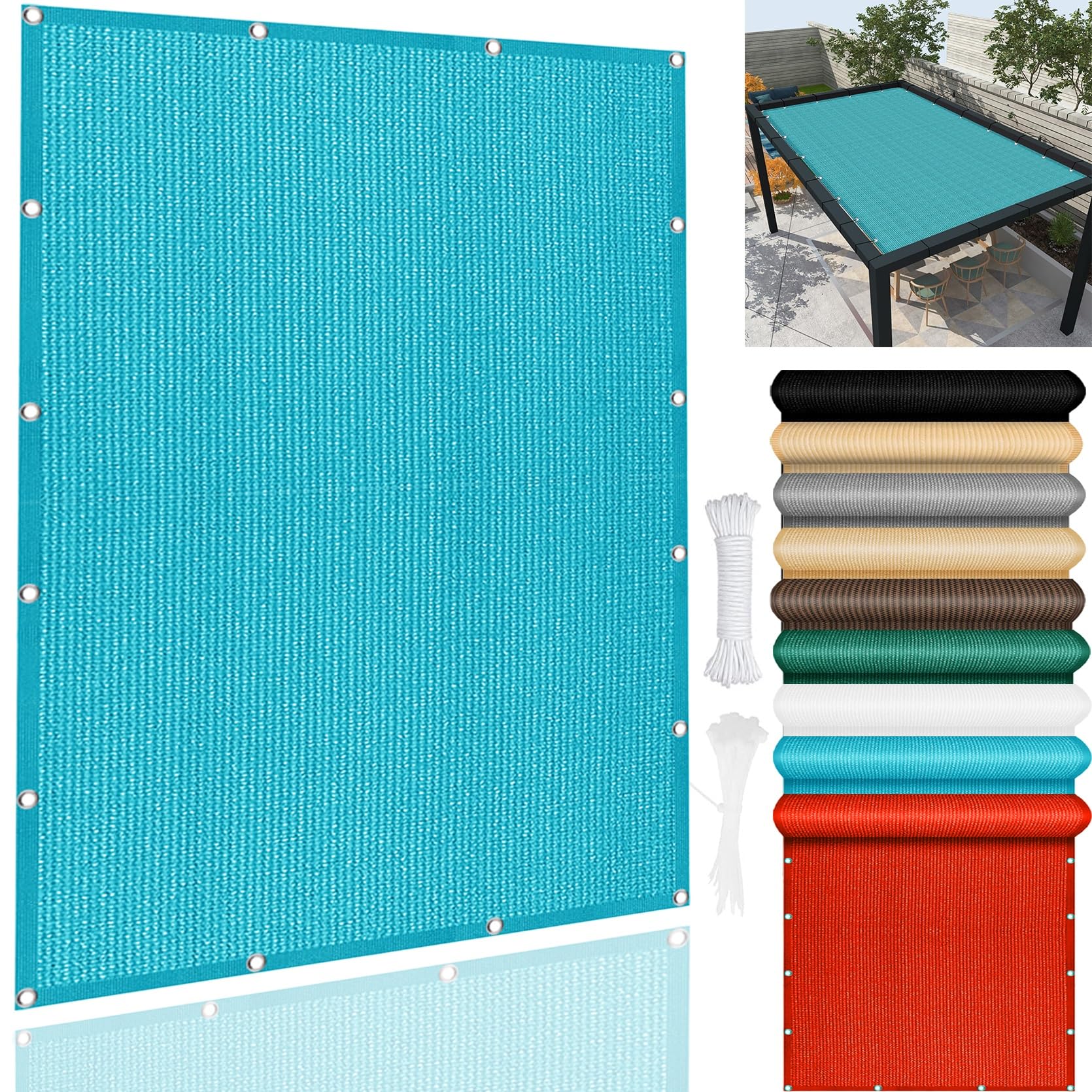 GLDYTVF Outdoor Sun Shade Sail Rectangle Canopy 190x200 cm Lightweight Durable Protection Net for Porch Garden Adjustable Awning Pergola in Sky Blue