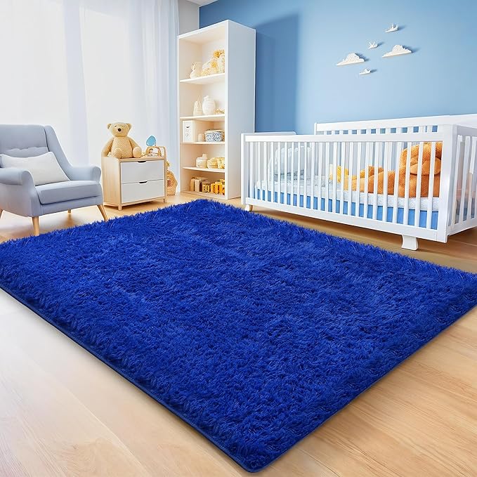 Alfombra Shaggy Azul 4x6 para Sala de Estar, Niños, Dormitorio miniatura 3