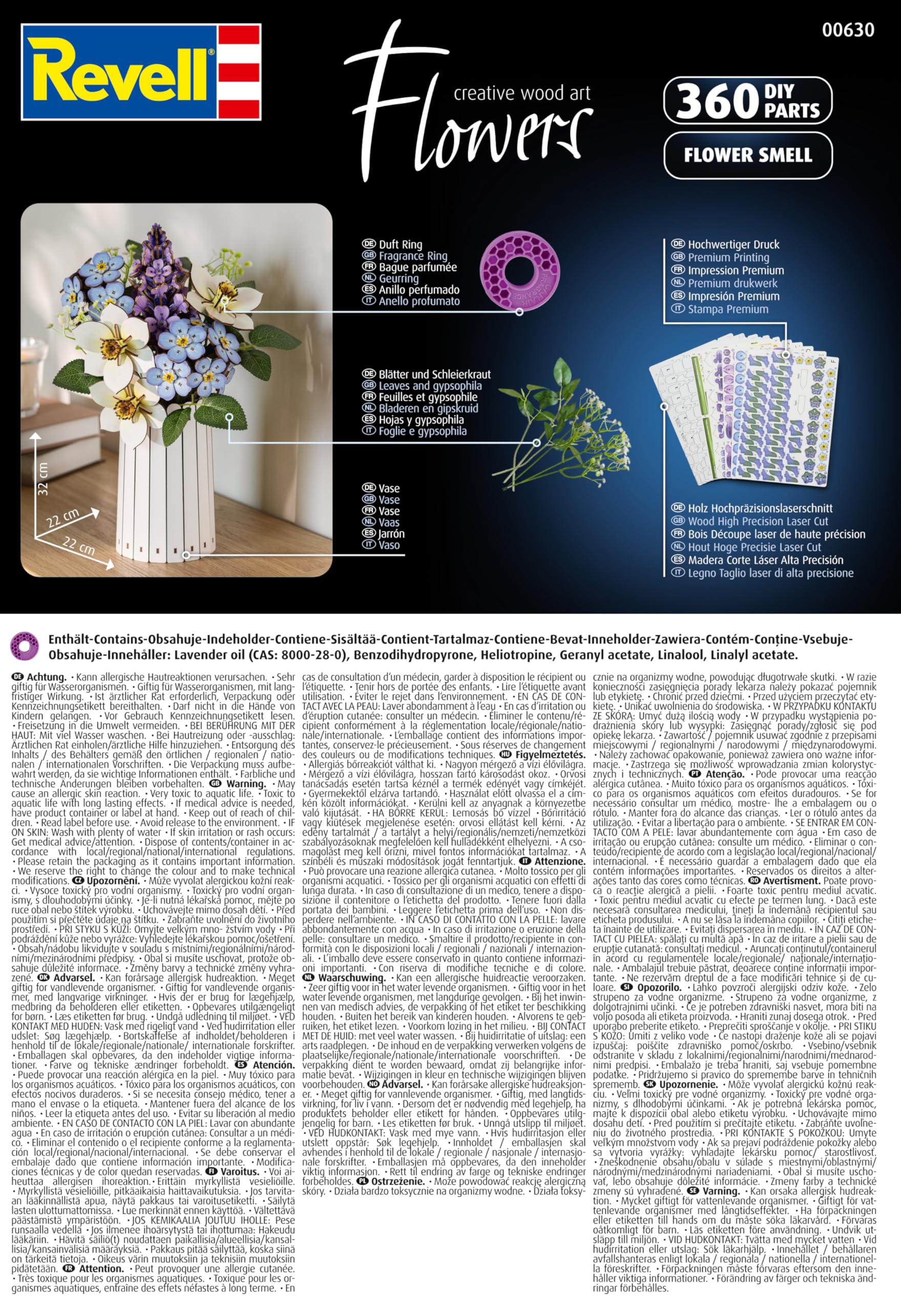 Revell Blossom Festival Blumenstrauß aus Holz als Deko, Ewige Blumen mit Vase und Duftring, DIY Blumen-Bausatz, Nachhaltige Wohn-Deko und Geschenkidee