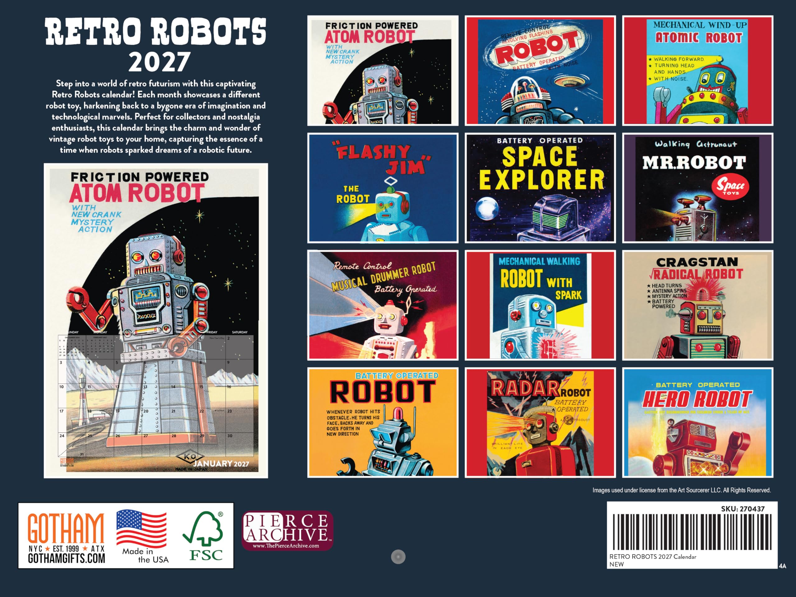 Amazon.co.jp: レトロロボットカレンダー 2025年 マンスリー ウォール