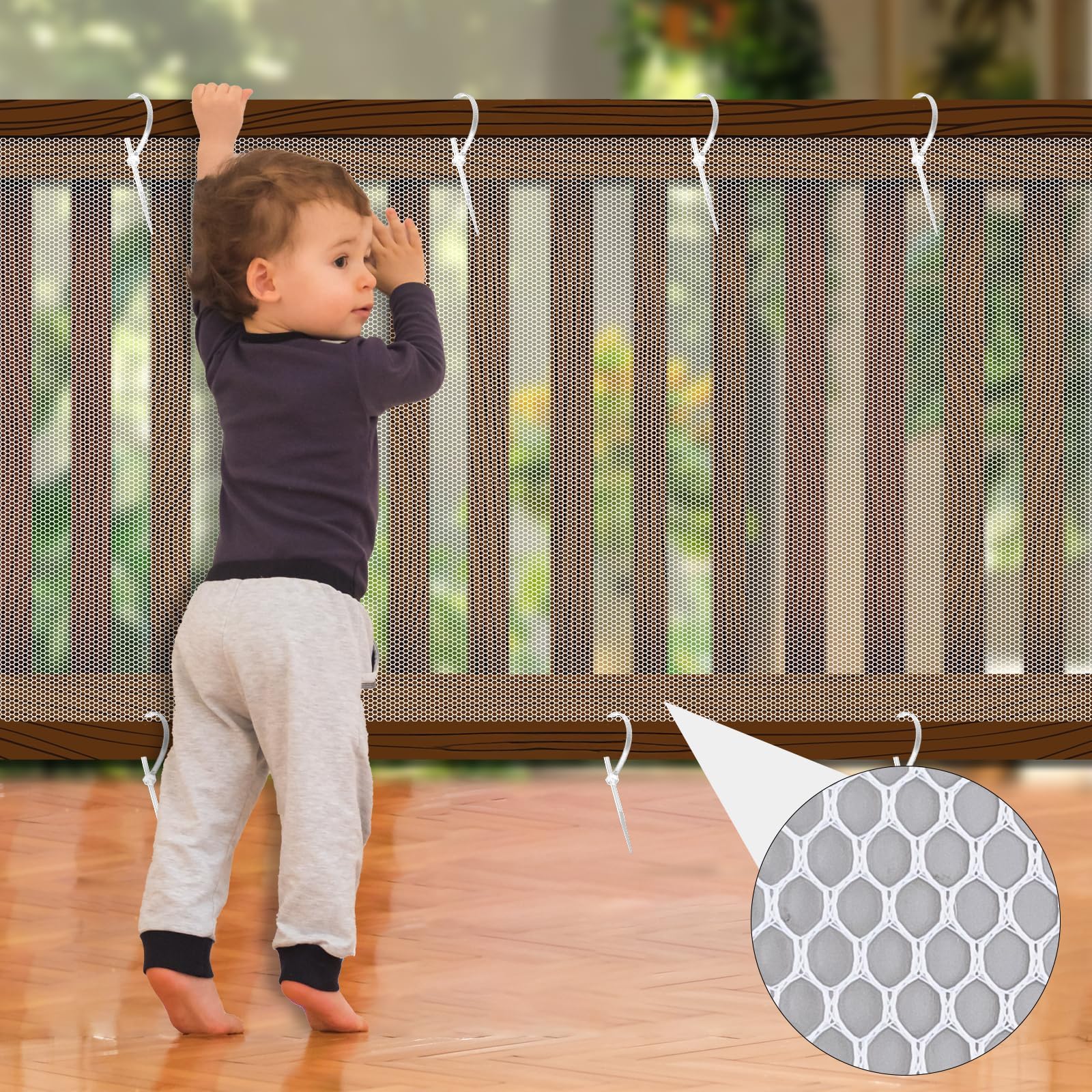 Child Safety Net, 3 x 0.9 m Childproof Mesh Stair Netting, Balcony Banister Protector, Safe Rail Guard for Kids Pets, Toys