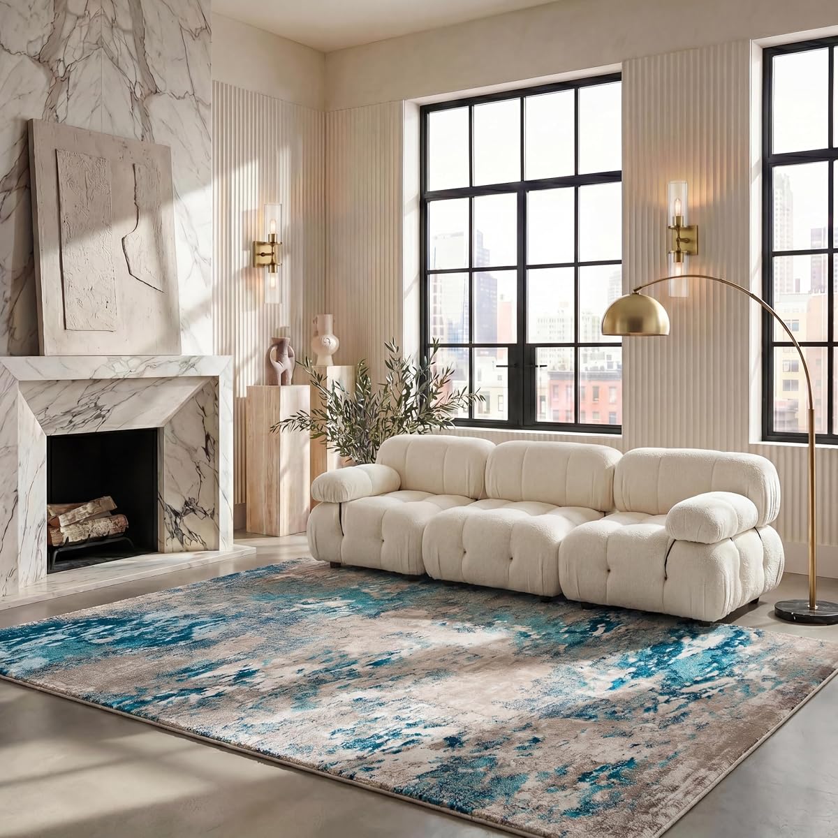 SAFAVIEH Area Rug 8x10 - Madison Collection - Large - Blue & Grey, Modern Boho Abstract Design, Non-Shedding & Easy Cleaning, Ideal for Living Room, Bedroom, Office, Dining Space (MAD440M)