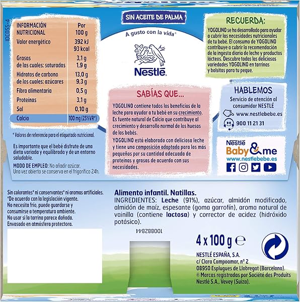 YOGOLINO NESTLÉ natillas sabor vainilla sin azúcar añadido, desde 6 meses, Pack de 6 (4x100g), Fórmula mejorada - 2