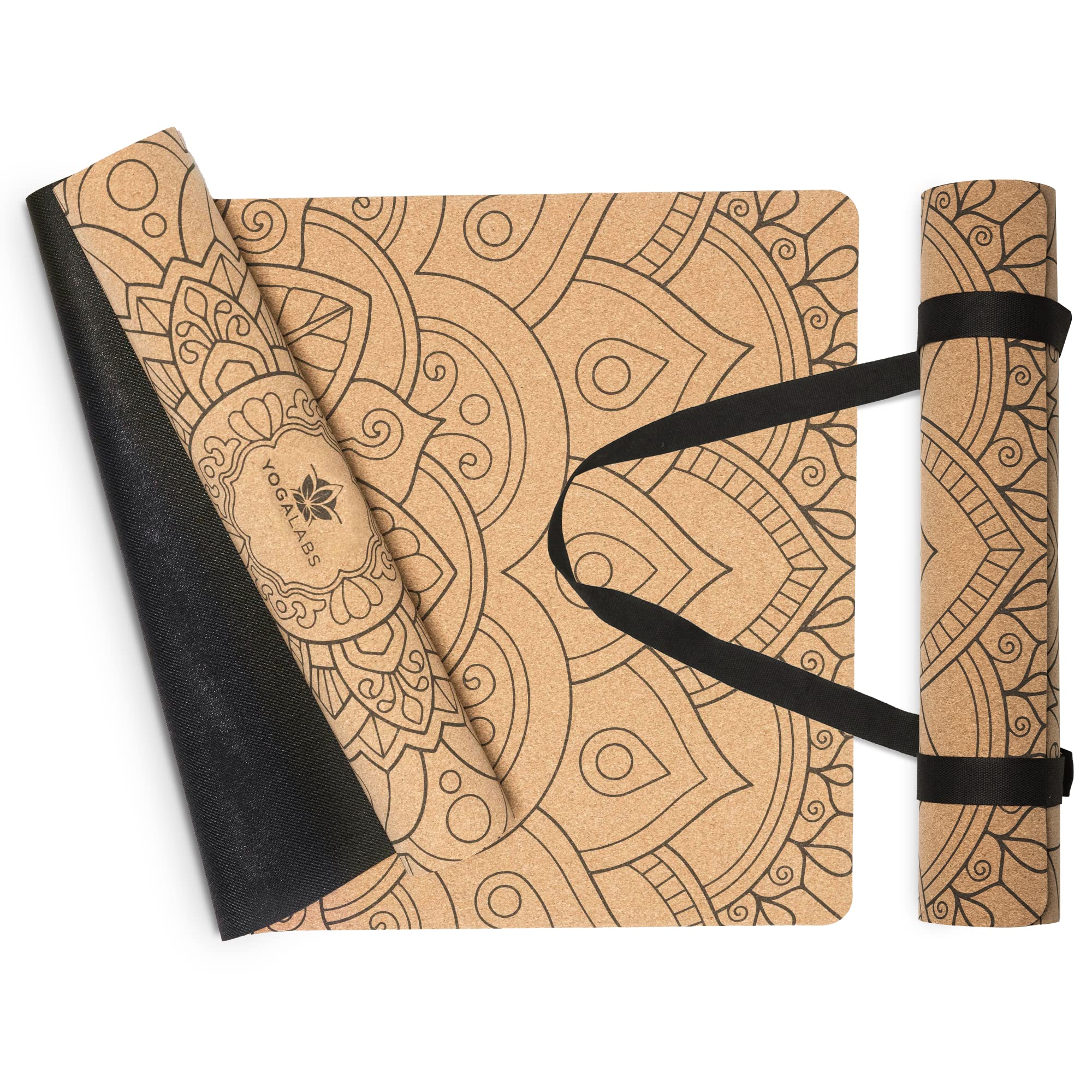 YOGALABS® - Premium 2-in-1 Yoga-Matte aus Kork & Naturkautschuk inkl. Tragegurt 183 x 61 x 0,4cm (groß) - Gymnastik- & Pilates-Matte rutschfest, 100% nachhaltig, schadstofffrei