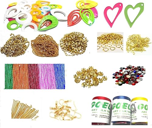 Kit de manualidades para principiantes de hilo de seda, incluye bases Jumka, cadenas decorativas y piedras multicolor con todos los hallazgos