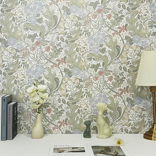 Miniatura 6 de HeloHo Papel tapiz para despegar y pegar, papel de pared floral azul claro con hojas verdes, autoadhesivo, extraíble, impermeable, papel de contacto