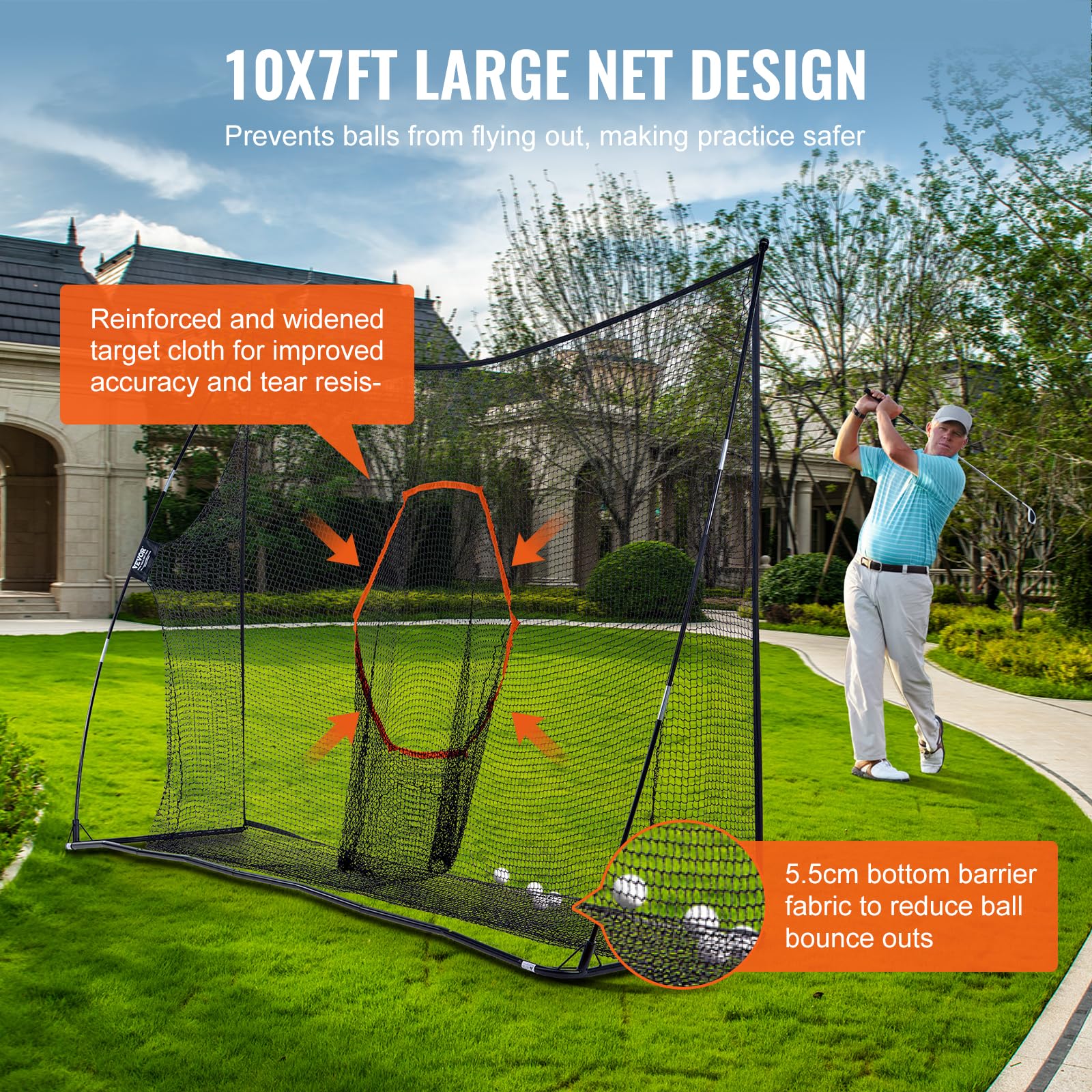 VEVOR Red de Práctica de Golf 329 x 95 x 217 cm Campo Personal Interior Exterior Portátil para Hogar Con Marco de Fibra de Vidrio y Bolsa de Transporte