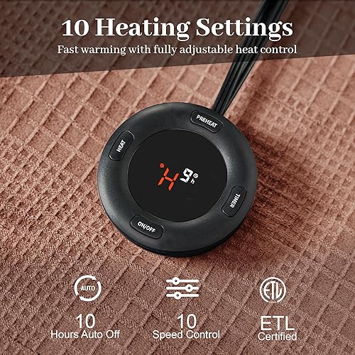Miniatura 2 de Manta eléctrica tamaño Queen de 84 x 90 pulgadas, manta térmica con doble control, calentamiento rápido, 10 niveles de calefacción y 10 horas de