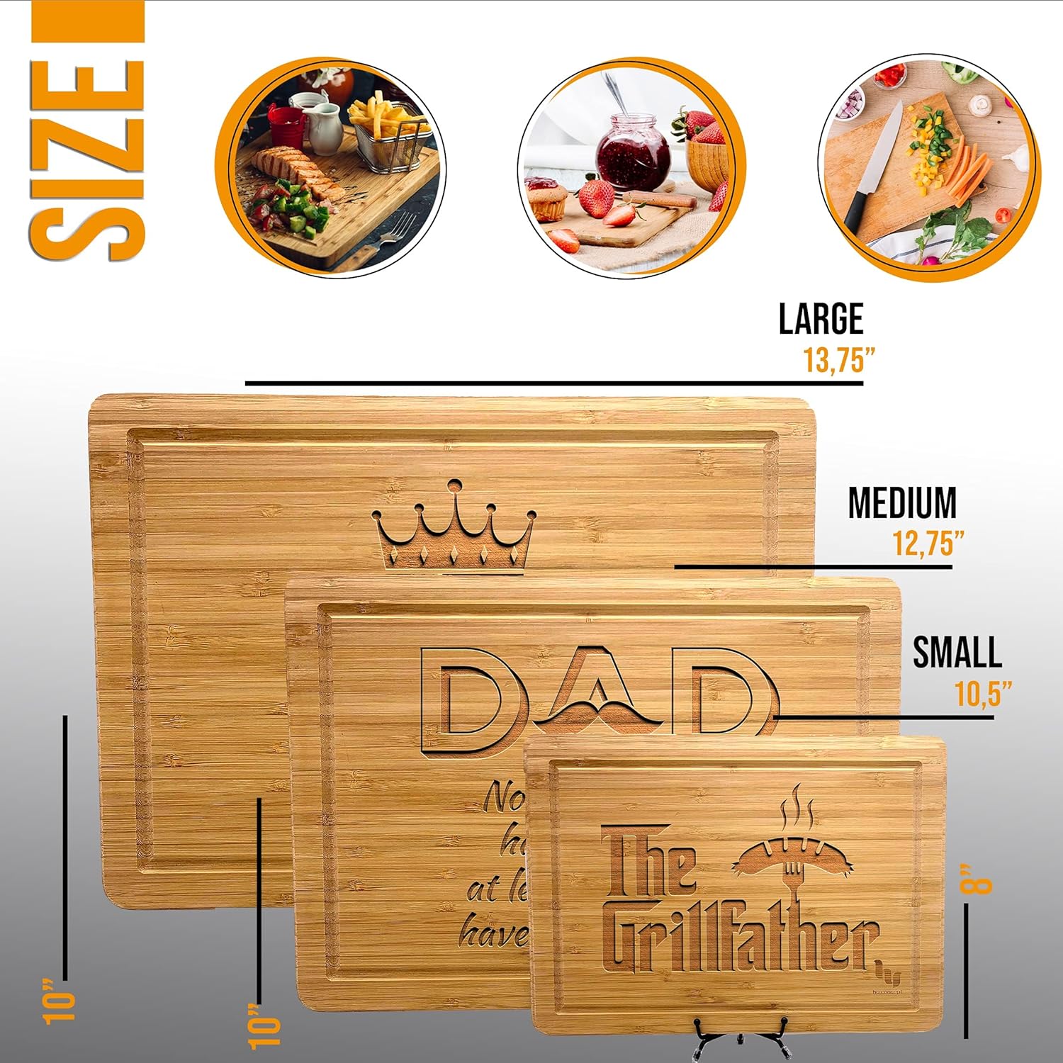 Father's Day Gifts, Personalized Dad Cutting Board, Custom Gift, Dad Gifts from Kids, Wife, Daughter, Grandpa Gifts form Grandchildern, Birthday Gift for Men, 9 Designs, With Display Stand