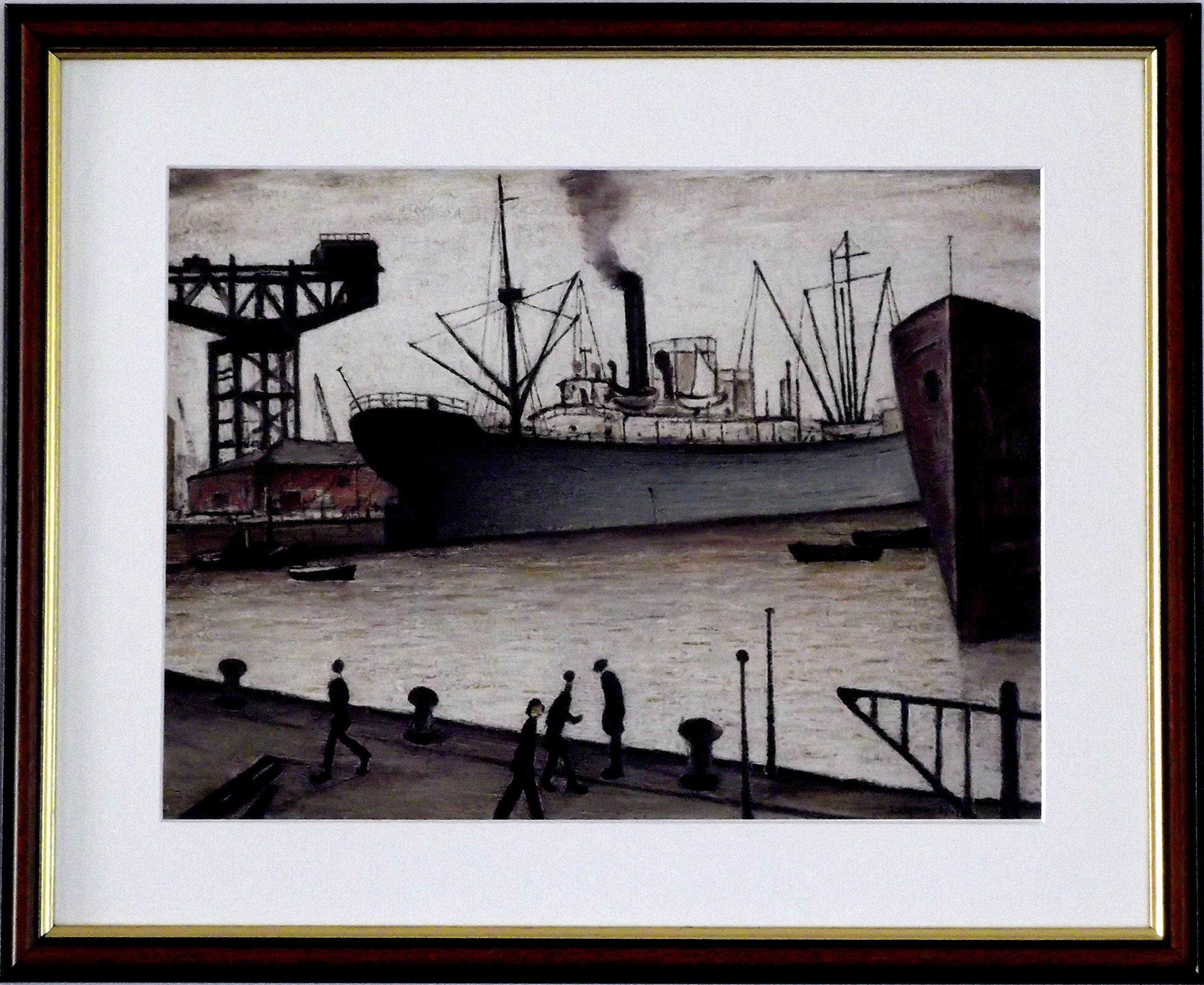 Stateoftheart-uk Authentic UK Handcrafted L S Lowry Print - QUEENS DOCK, GLASGOW - 21 x 17inch Walnut Finish Frame with Mount and Textured Image