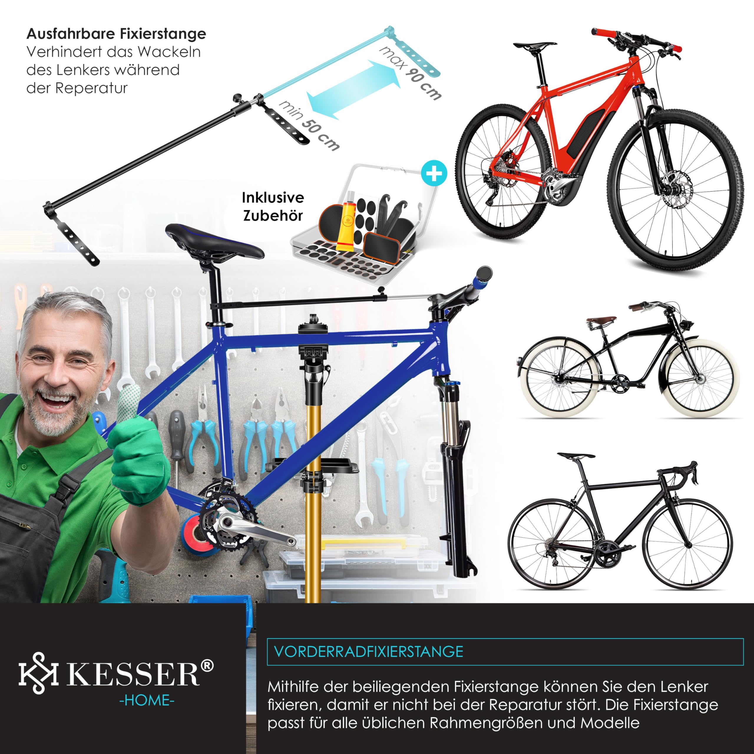KESSER® Cavalletto di Montaggio per Biciclette Cavalletto di Riparazione Professionale in Alluminio per Biciclette Mountain Bike Cavalletto di Montaggio per e-Bike per carichi