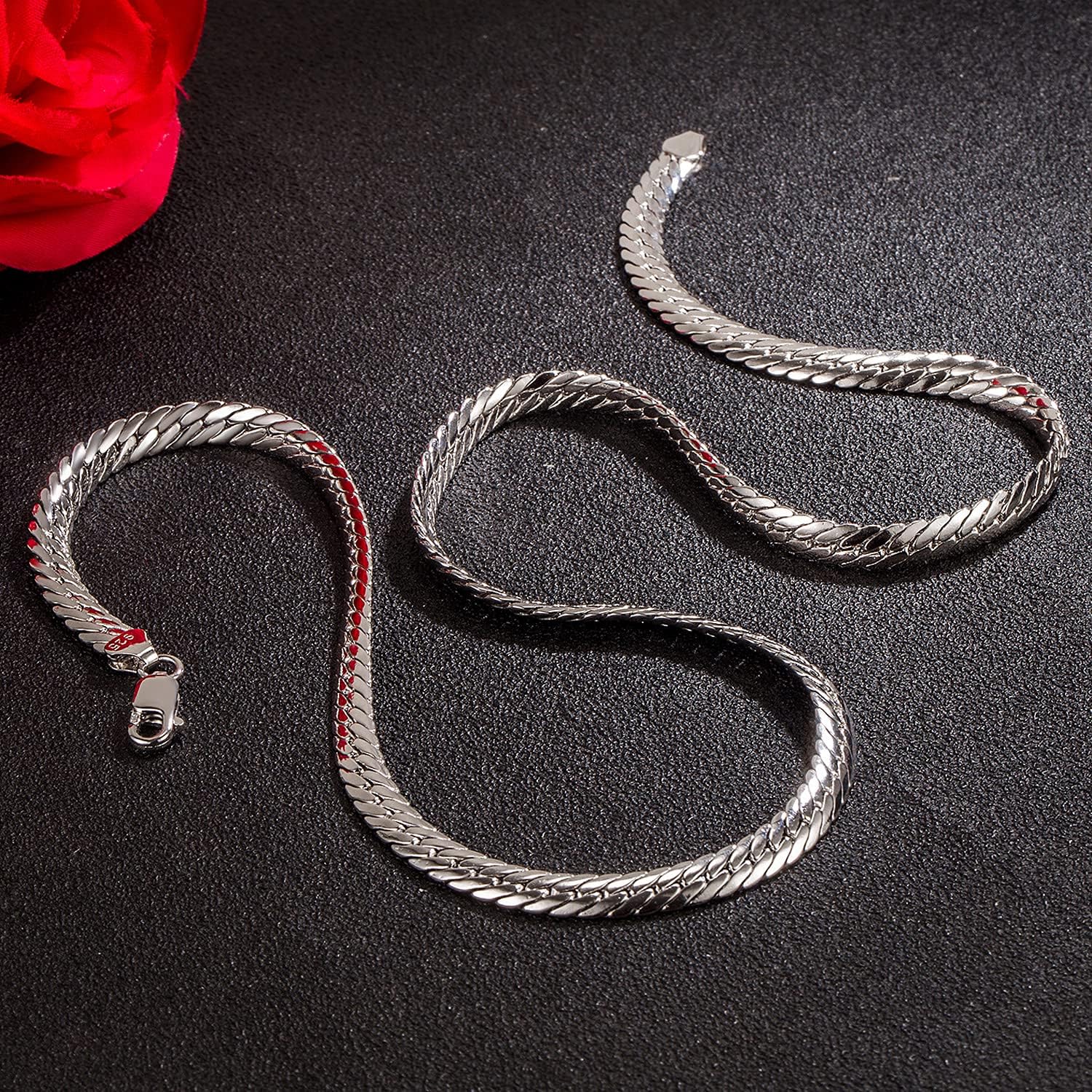 Dankadi Fashion Men 925 Sterling Silver Necklace 6MM 18 "20" 22 "24" 26" flat Snake Link Curb Chain Choker Punk Fine Jewelry gift - Image 7