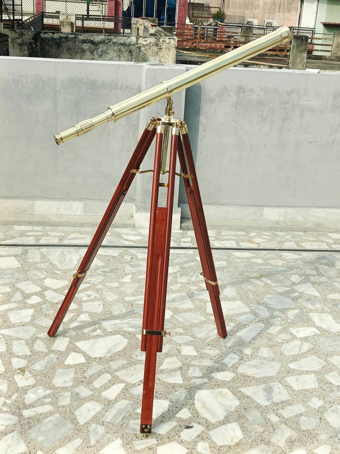 Handmade Nautical Double Barrel Telescope, 39" Standing Floor Tripod, Adjustable