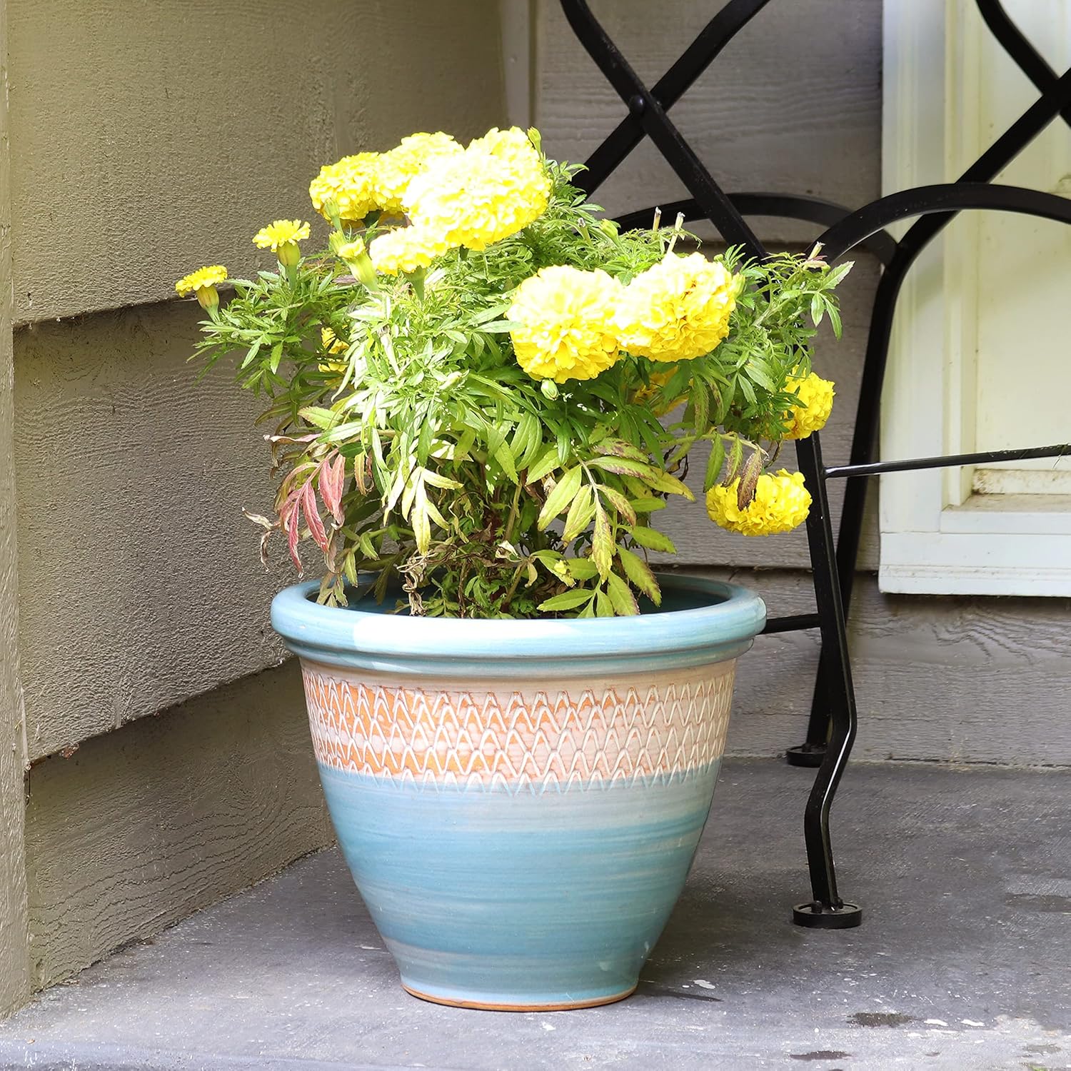 Sunnydaze Purlieu 12-Inch Outdoor/Indoor Ceramic Planters - Set of 2 -Shoreline
