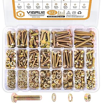 VIGRUE 672PCS Grade 8.8 M4 M5 M6 Metric Bolts Nuts Assortment, Heavy Duty Hex Head Nuts and Bolts Assortment Kit, 13 Metric Sizes Included