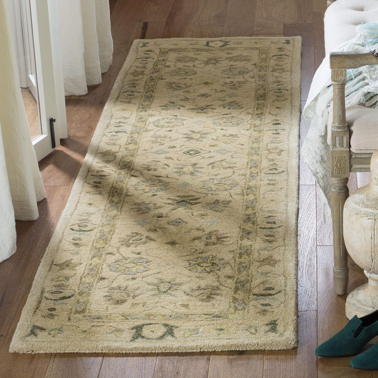 SAFAVIEH Anatolia Collection Runner Rug - 2'3" x 12', Taupe & Blue, Handmade Traditional Oriental Wool, Ideal for High Traffic Areas in Living Room, Bedroom (AN572A)