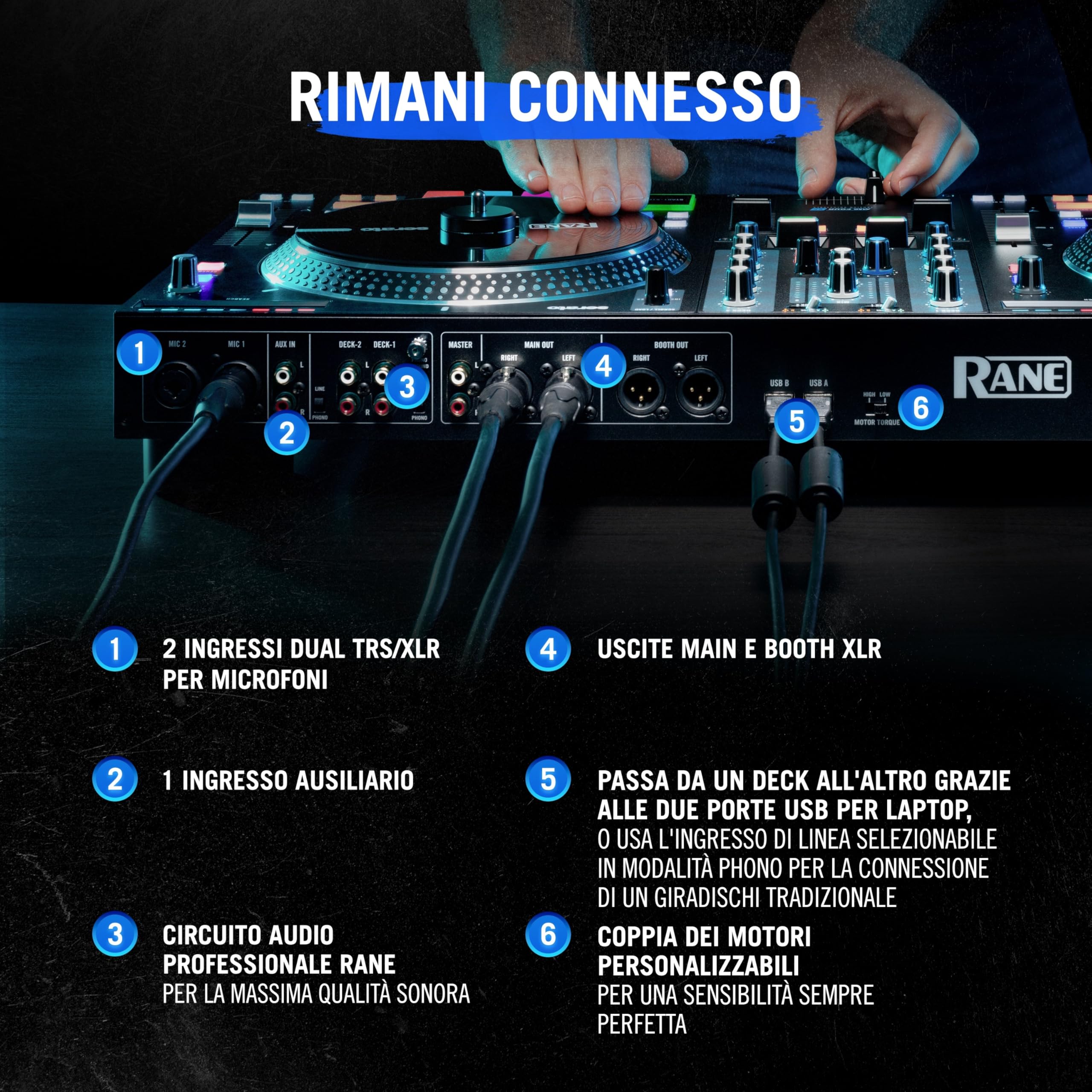 RANE ONE - Console DJ Professionale con Piatti Motorizzati da 7.2", Controller per Serato, Mixer DJ con Serato DJ Pro Incluso, Effetti e 8 Pad