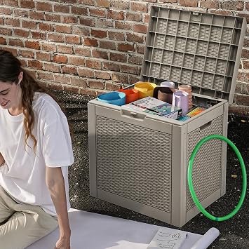 DWVO 32 Gallon Resin Storage Box, Indoor Outdoor Deck Box for Package Delivery, Patio Cushions, Gardening Tools, Lockable, Waterproof