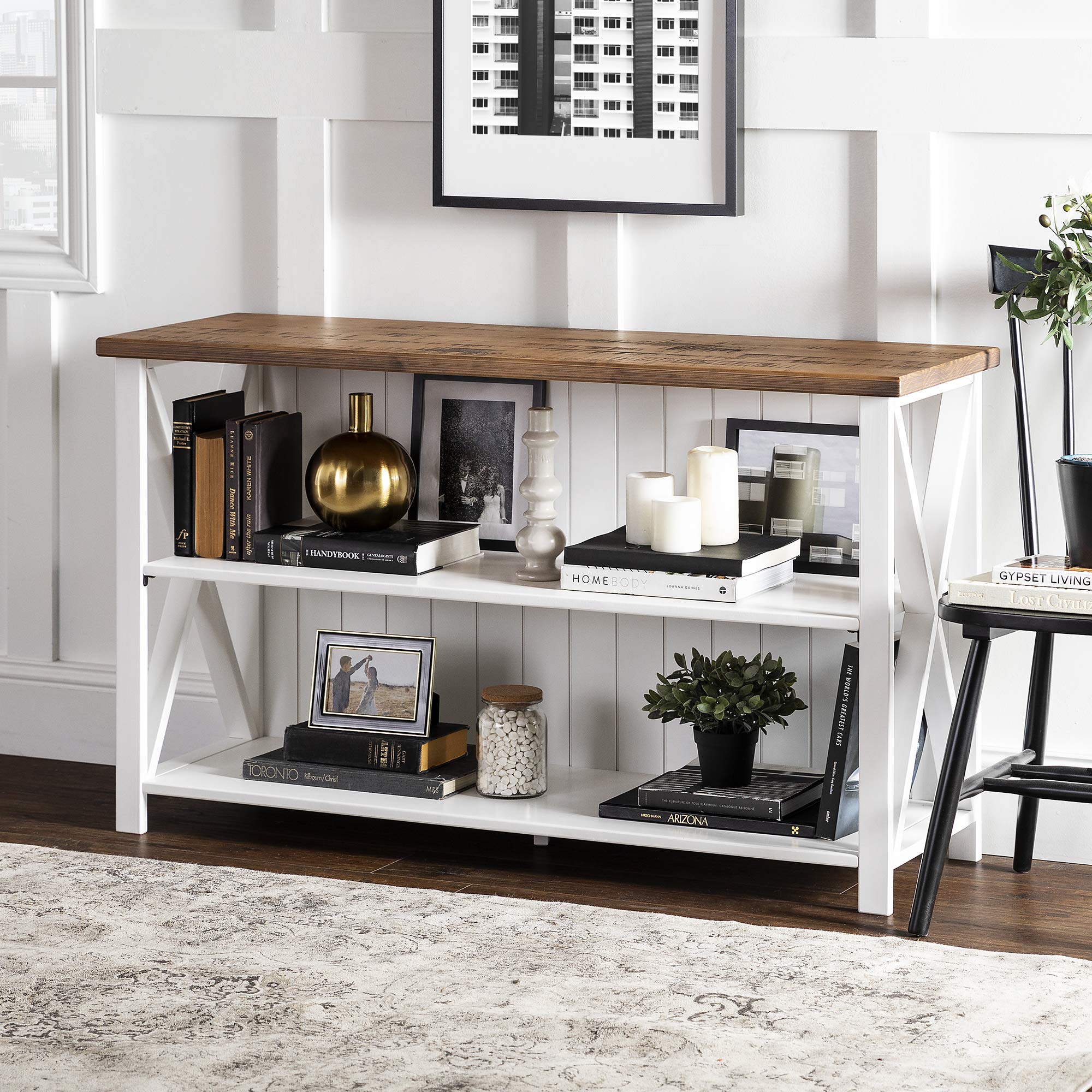 Walker Edison 2 Tier Modern Farmhouse Wood Bookcase Bookshelf Storage