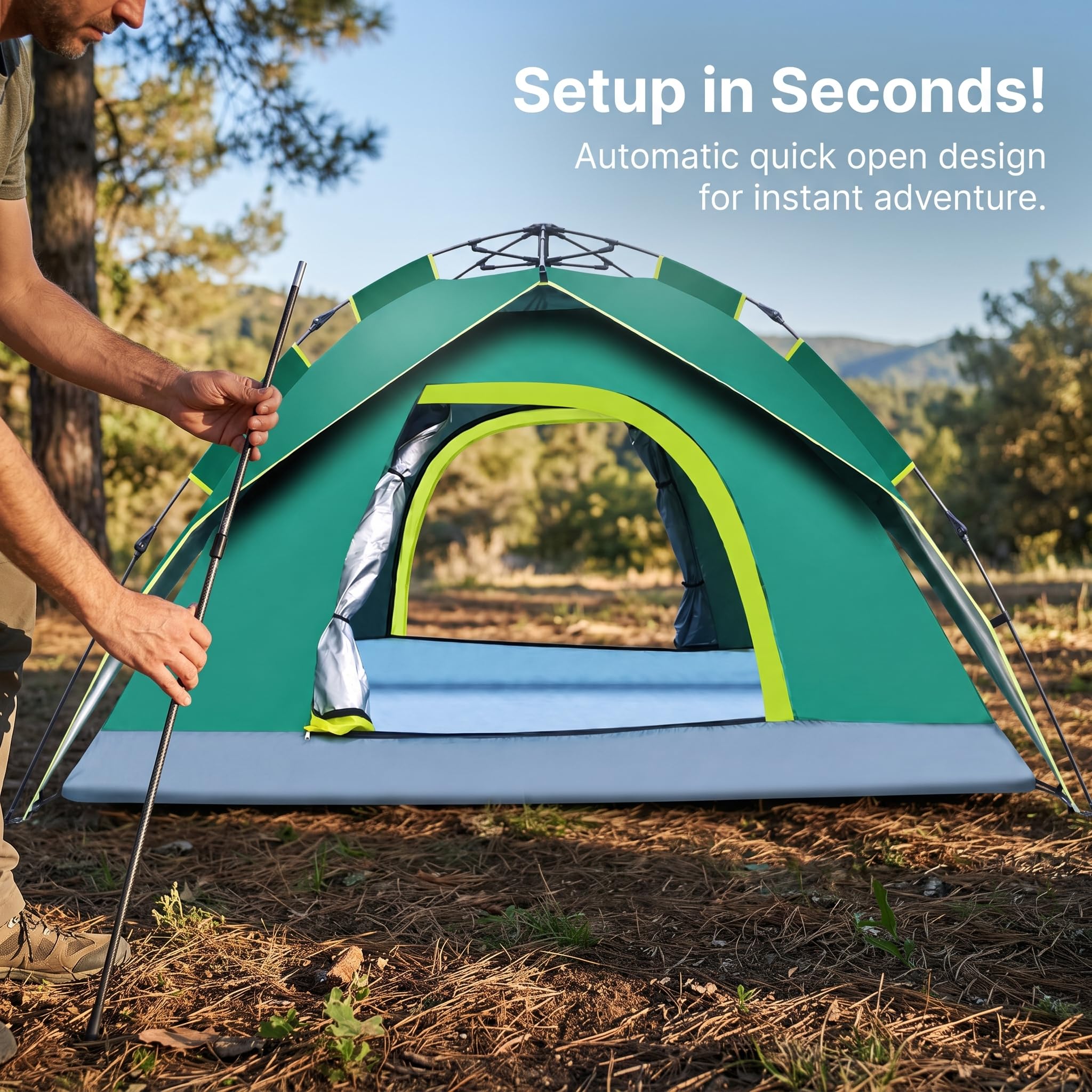 Zelt für 3-4 Personen – Automatisches Camping Zelt Wasserdicht & Winddicht, Doppelschichtiges Kuppelzelt für Outdoor-Abenteuer