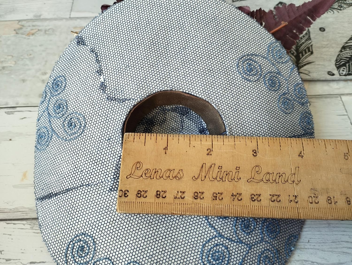 Elegant Doll hat Floral Bloom 5.7 inch 14.5 cm. Head Miniature Wide Brim hat