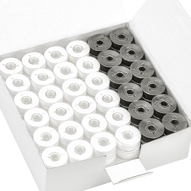 New brothread 144pcs Type L (SA155) Size 96White+48Black Prewound Bobbin Thread Plastic Side for Particular Embroidery and Sewing Machines - 90wt