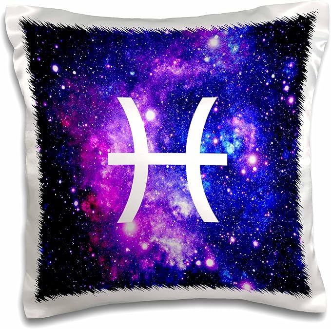 3dRose Pisces glyph star sign on purple space background - horoscope symbol - Pillow Case, 16 by 16-inch (pc_202171_1)