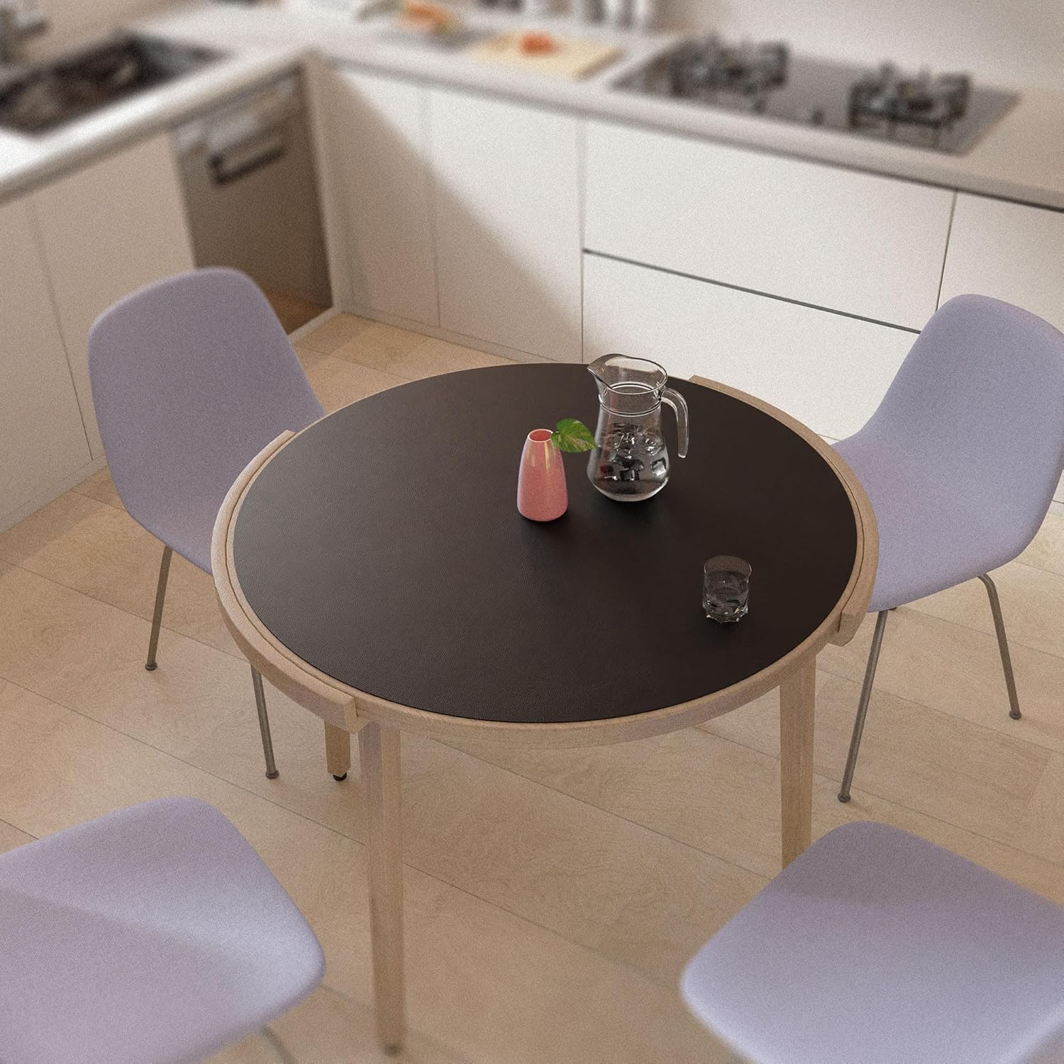 Chihein 36"/915 mm/3ft Round Placemat with Cork & PU Leather - Can be Cut into Half Circle Dining Table Mat or the Round Table Cover with A Diameter of 30" - 36" (Black)