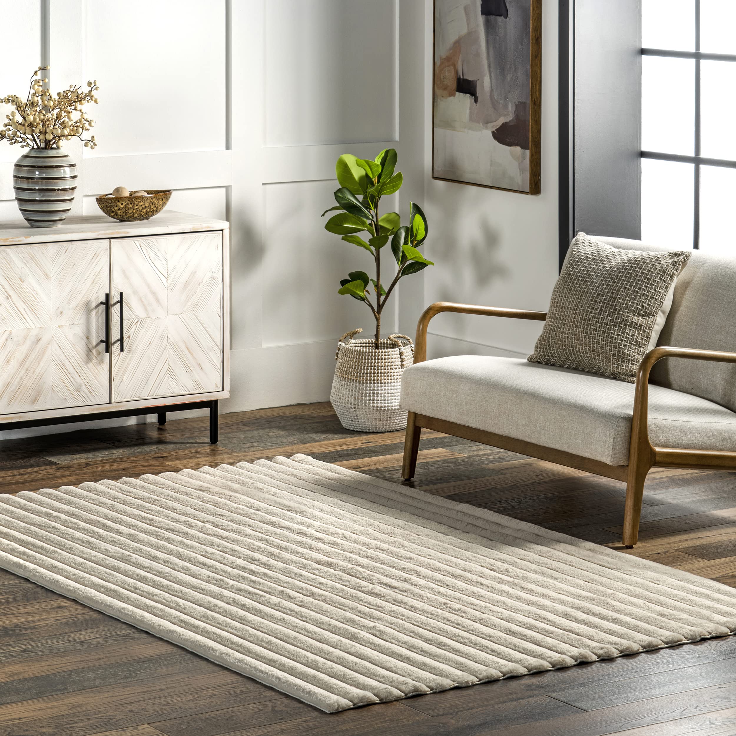Nuloom SuperiorWash Collection Kai Beige, 5' x 8', Fluffy and Cozy, High Traffic, Stain Resistant, Easy Clean, Durable Washable Area Rug for Bedroom, Living Room, Dining, Den, Foyer, Entryway