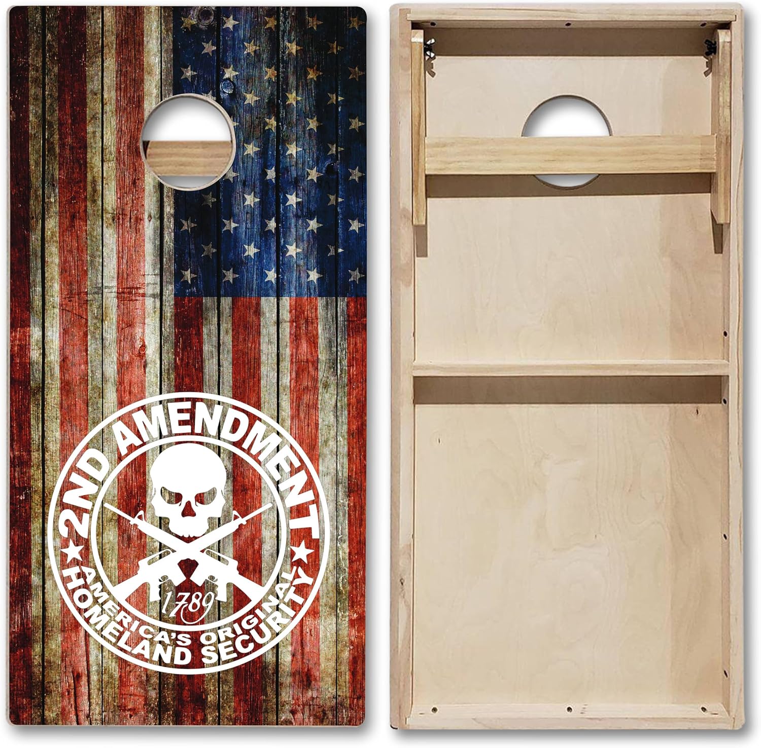 Tailgating Pros Tournament Grade American Themed Cornhole Board Set w/LED Rings, Bean Bags and Carrying Case - 4'x2' Cornhole Toss