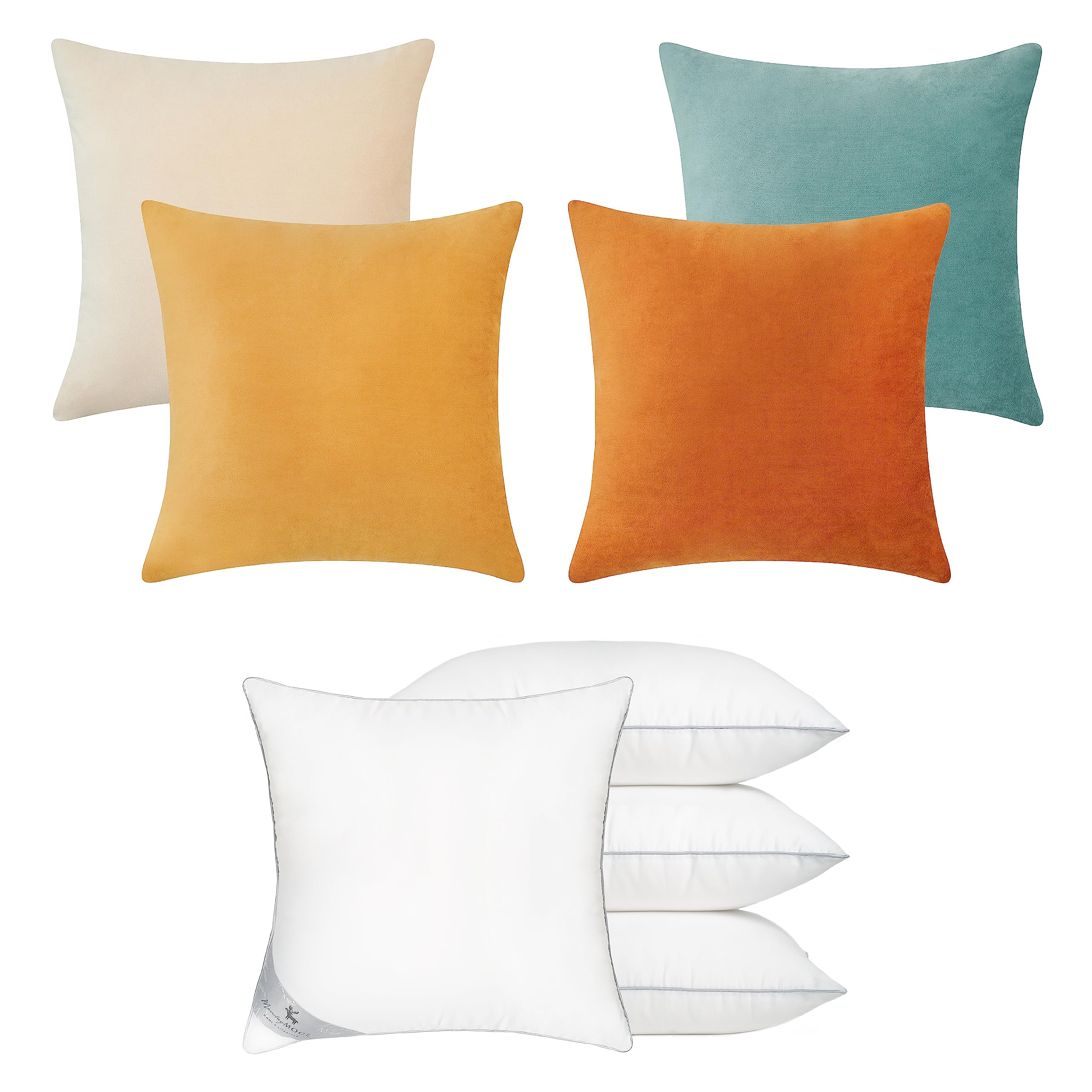 MONDAY MOOSE 20x20 inch Solid Decorative Throw Pillow Covers and 20x20 inch Throw Pillow Inserts, Mix and Match for Home Decor (Orange/Teal)