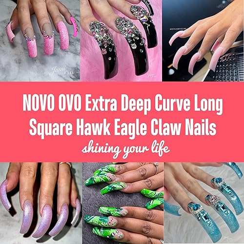 Miniatura 7 de NOVO OVO Halloween 100 piezas de puntas de uñas largas curvadas en forma de halcón, puntas de uñas transparentes extra súper extremas de curva