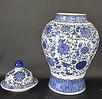 Vista 4 de 20" Classic Blue and White Porcelain Ceramic Floral Temple Ginger Jar Vase, Large China Ming Style, Jingdezhen