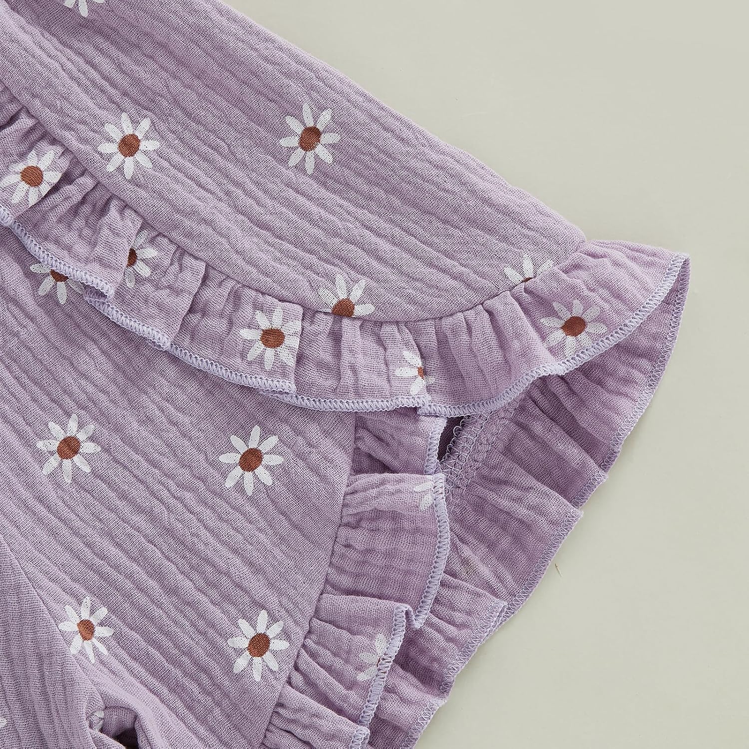 Toddler Baby Girl Summer Clothes Daisy Print Soft Muslin Cotton Ruffle Collared Sleeveless Tank Top Shorts Set 1-5T