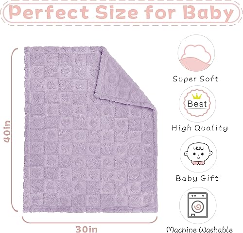 Miniatura 6 de Yurhap Manta de forro polar para bebé, manta a cuadros con corazones, ultra suave y acogedora para niñas y niños, manta de recepción para cuna,