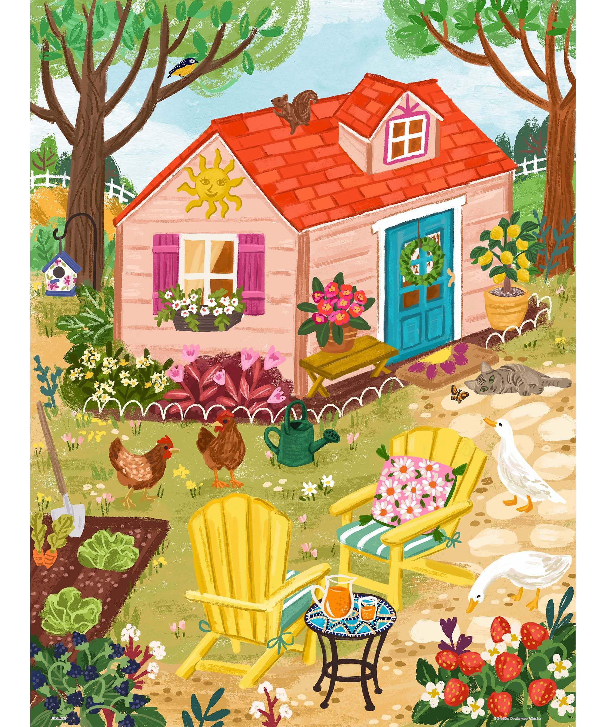 PieceRelax PieceClicks Plastic Jigsaw Puzzles for Adults 1000 Pieces - Olivia Gibbs - Whimsy Garden House - 25.2 X 18.9 Inches, Most Satisfying Table Games, No Glue Needed [U1096]