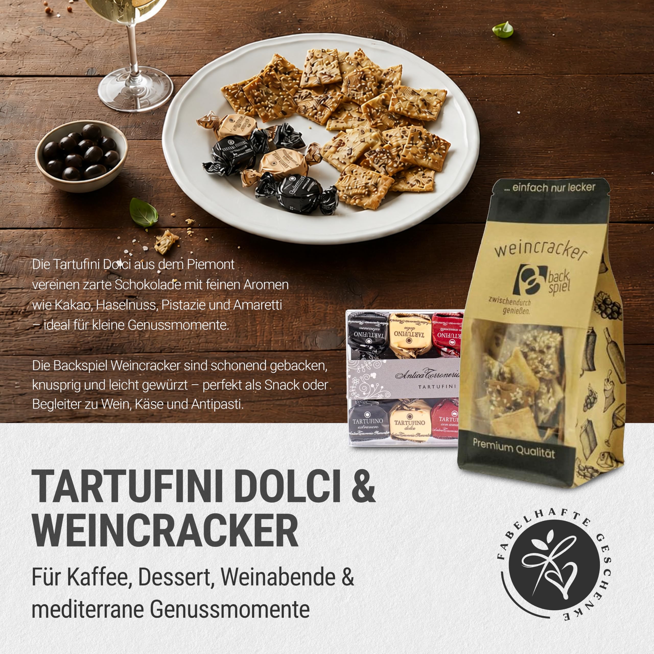 Geschenkkorb Bella Italia gefüllt mit Weißwein und italienischer Feinkost- Präsentkorb mit Olivenöl, Aceto Balsamico, Pasta, Pesto, Tartufini | mit "HERZLICHEN GLÜCKWUNSCH" Banderole