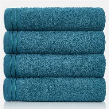 GC GAVENO CAVAILIA Large Towels Bath Sheet - Highly Absorbent Egyptian Cotton Towel Set - 4 Pack Extra Soft Large Bath Towel Teal - Quick Dry Bath Sheets - 450 GSM Washable Towels, 75 x 135 cm