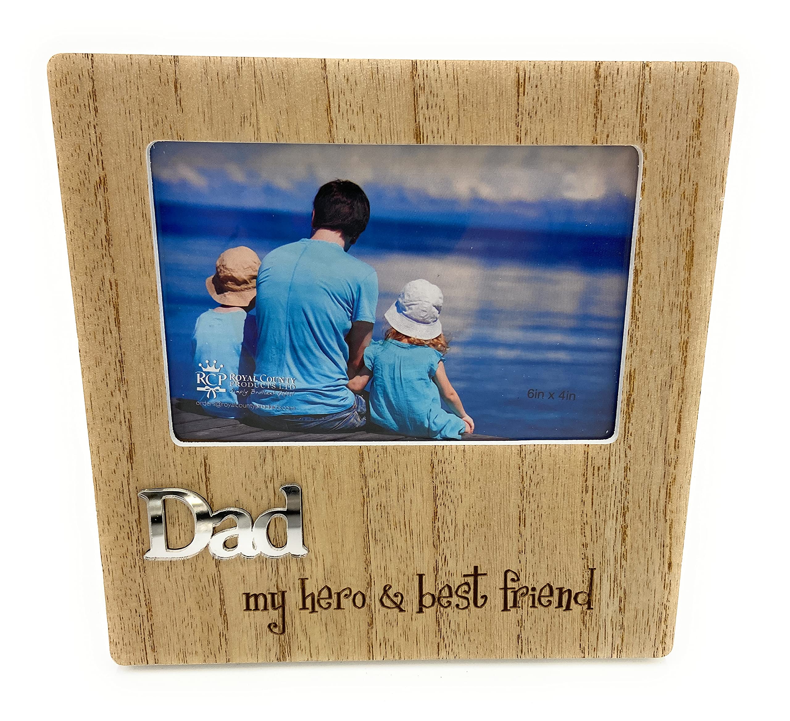 Dad Wooden Finish 6x4inch Landscape Photo Frame - Silver and laser engraved lettering