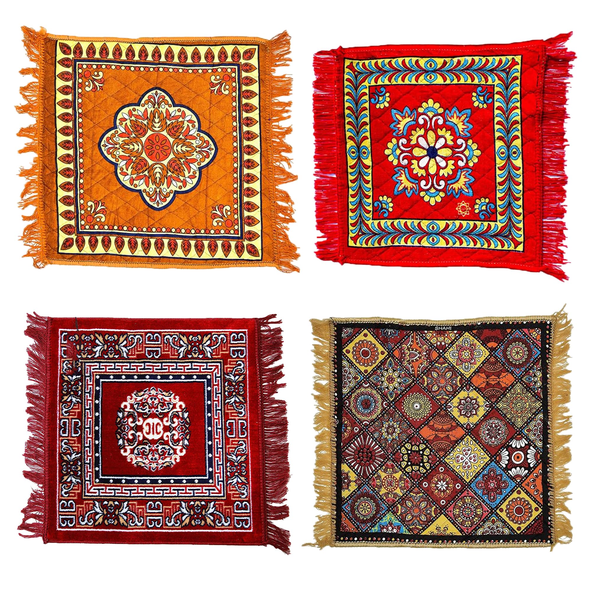 Anti Slip Velvet Pooja Prayer Chatai Durable Square Pooja Aasani Medium Size Comfortable Sitting Mat Ideal for Prayer Yoga Meditation Travel Mat Pack of 4(Random Color Will Be Sent)-image-15
