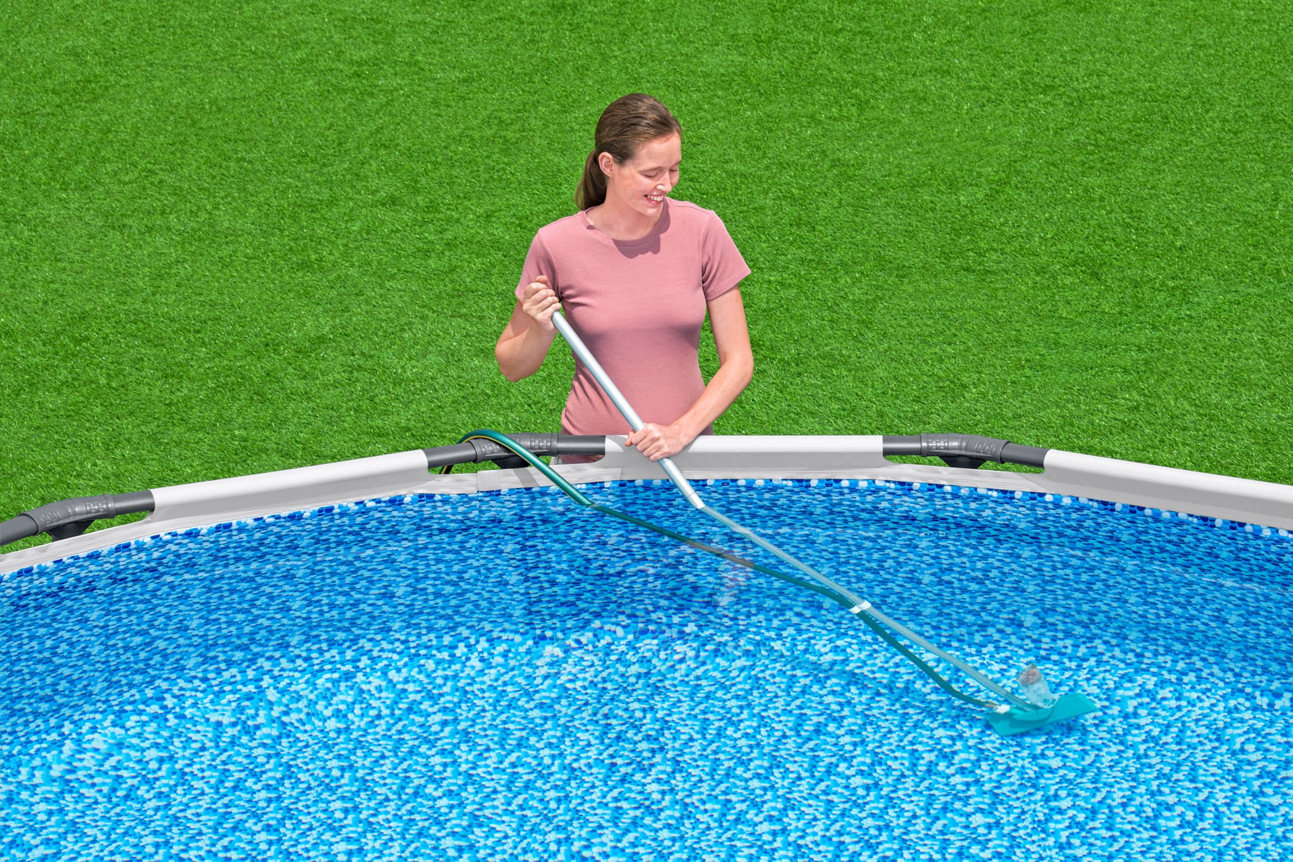 BESTWAY Kit de Mantenimiento para Piscinas AquaClear con Pértiga 167 cm, Limpiafondos, Azul