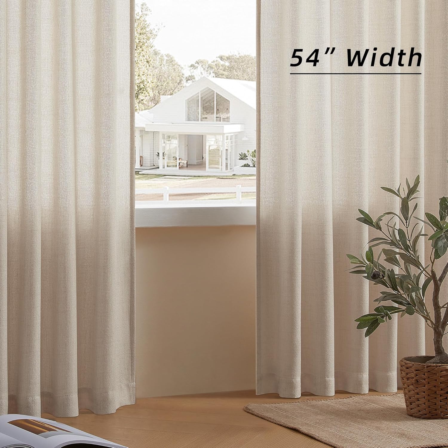 DaysU Linen Curtains - 108 Inch Long, 2 Panel Set for Bedroom/Living Room, Oatmeal Semi Sheer Farmhouse, Rod Pocket, Light Filtering Privacy