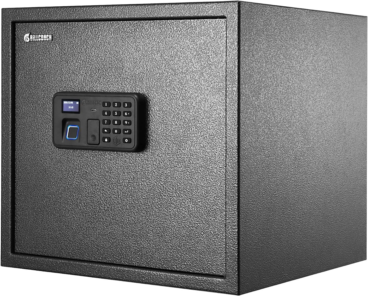 BILLCONCH Gun Secure with 6 Pistol Holders – Biometric, Key & App Unlock, Black Iron Secure with LCD Show & Voice Immediate, Detachable Shelf & Foldable Gun Racks (1.4 Cubic Ft)