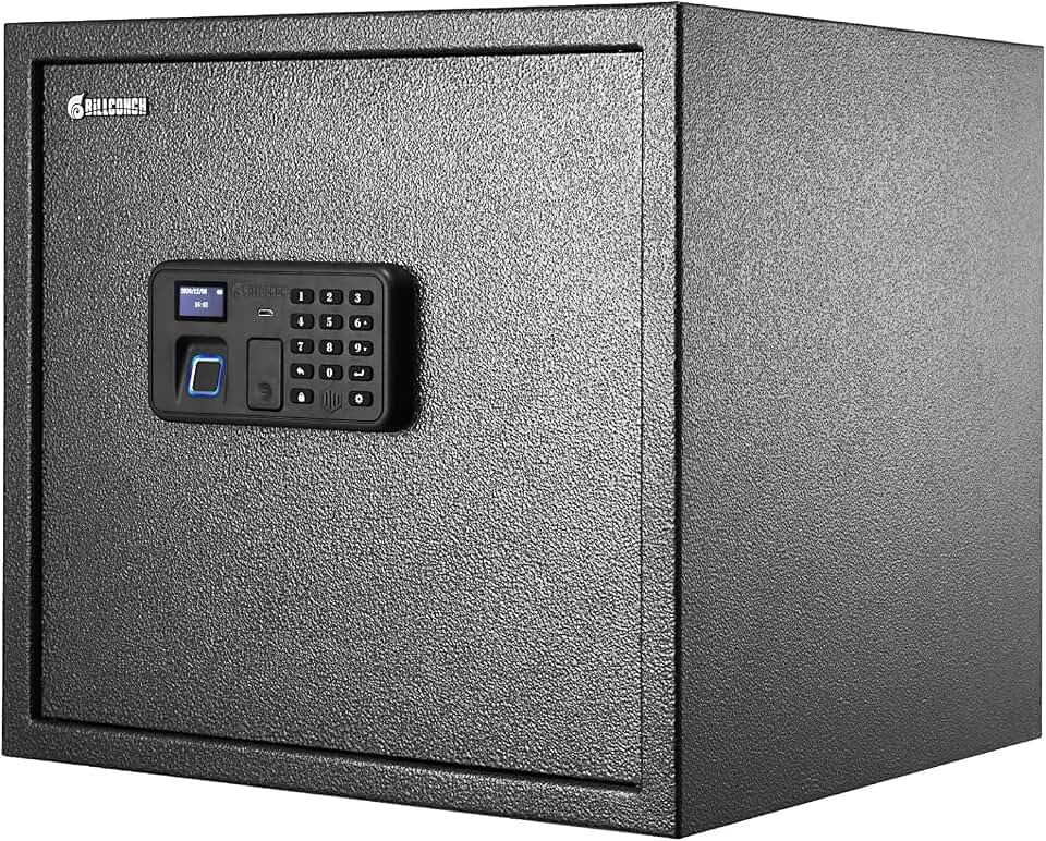 BILLCONCH Biometric Gun Safe for 6 Pistols, Large Handgun Safe for Home | 1.4 Cu Ft Safe for Documents and Valuables Quick Access by Fingerprint,Keypad,App,Key. Voice Guide, Silent Mode, LCD Display