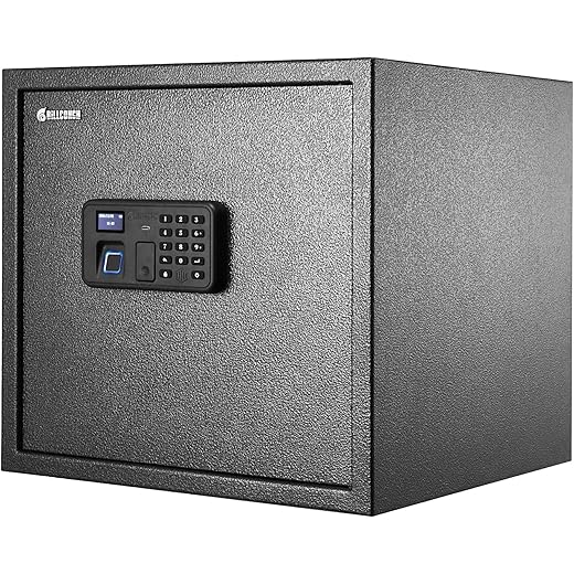 BILLCONCH Gun Safe, Biometric Pistol Safe with Display and Voice Prompt, Automatic Locking Tabs | Detachable Shelf and Foldable Gun Racks for Handgun Safe (1.4 Cubic Feet)