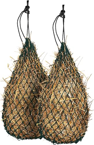 Miniatura 11 de Majestic Ally 2 redes de heno de alimentación lenta de 42 pulgadas para caballos, agujeros pequeños fuertes de 2 x 2 pulgadas, cuerda de nailon