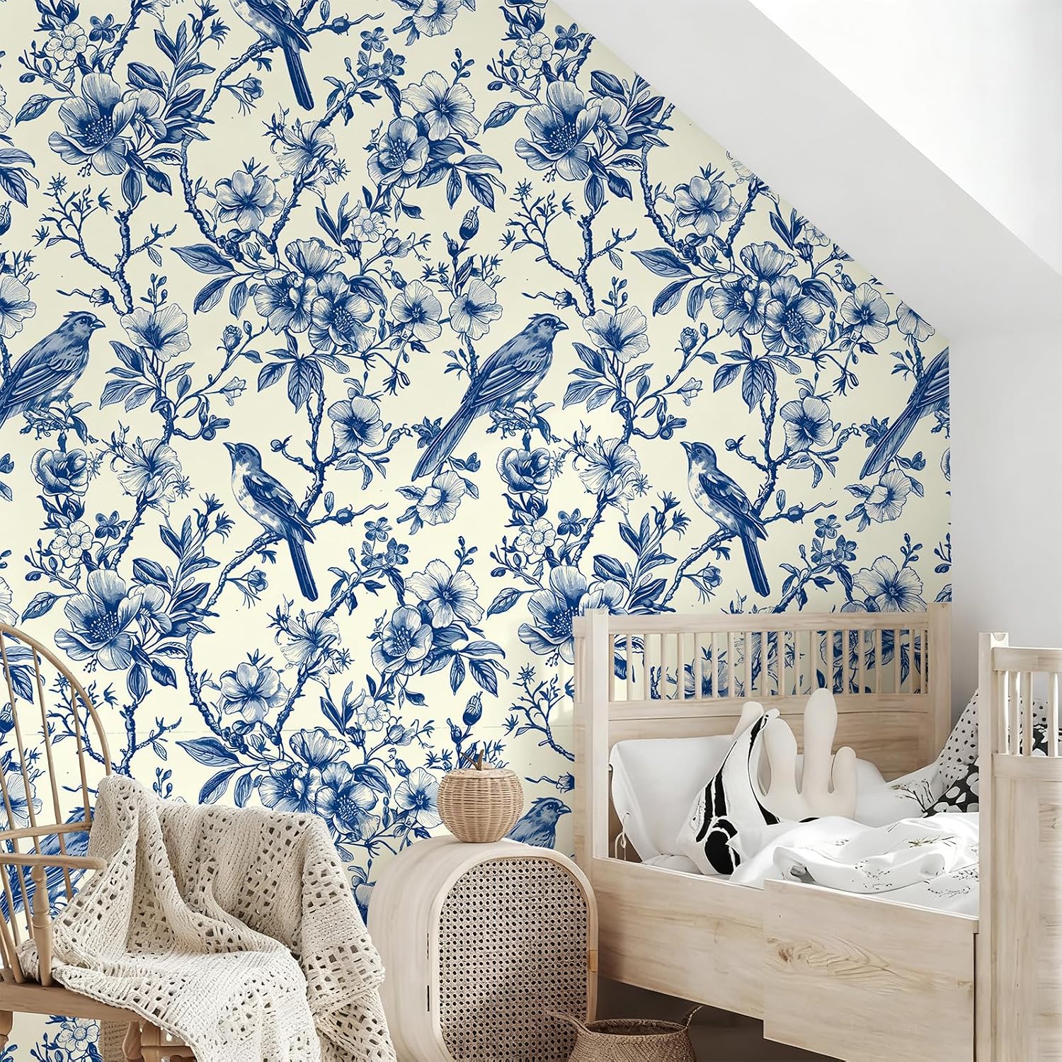 Floral Peel and Stick Vintage Animal Wallpaper Blue Bird Removable Botanical Leaf 17.7" x 118.11" Wall Paper Watercolor Self Adhesive Contact Paper for Classroom Bedroom Laundry Room Bathroom