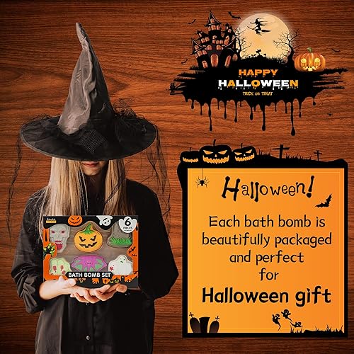 Miniatura 5 de Bombas de baño de Halloween para niños, paquete de 6 bombas de baño de burbujas espeluznantes, cosas de Halloween, gran juego de regalo relajante